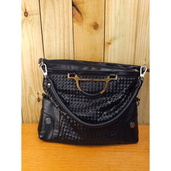 JM New York Black Leather Large Size Handbag - Picture 1 of 6